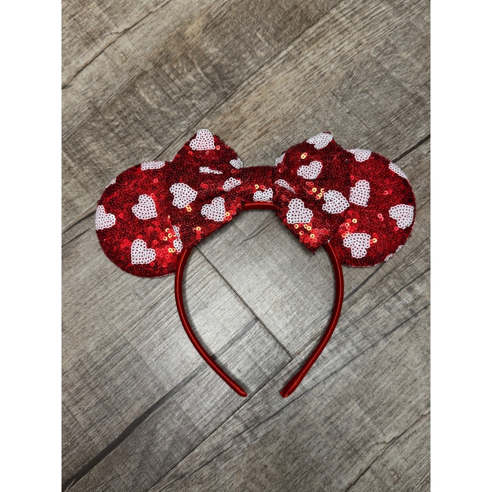 Red Sequin Heart Minnie Mouse Ears Headband Valentine's Day Bow Accessory